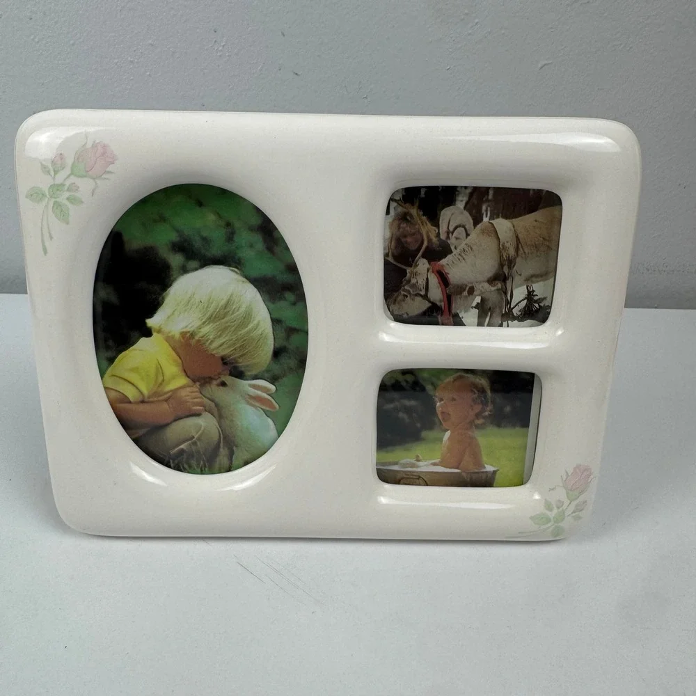 Vtg Floral Triple Picture‎ Frame Coquette Cottagecore Rose Photo Frame